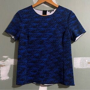 Vince Camuto Geometric Print Short Sleeve Round Neck Tee Shirt Blue Black